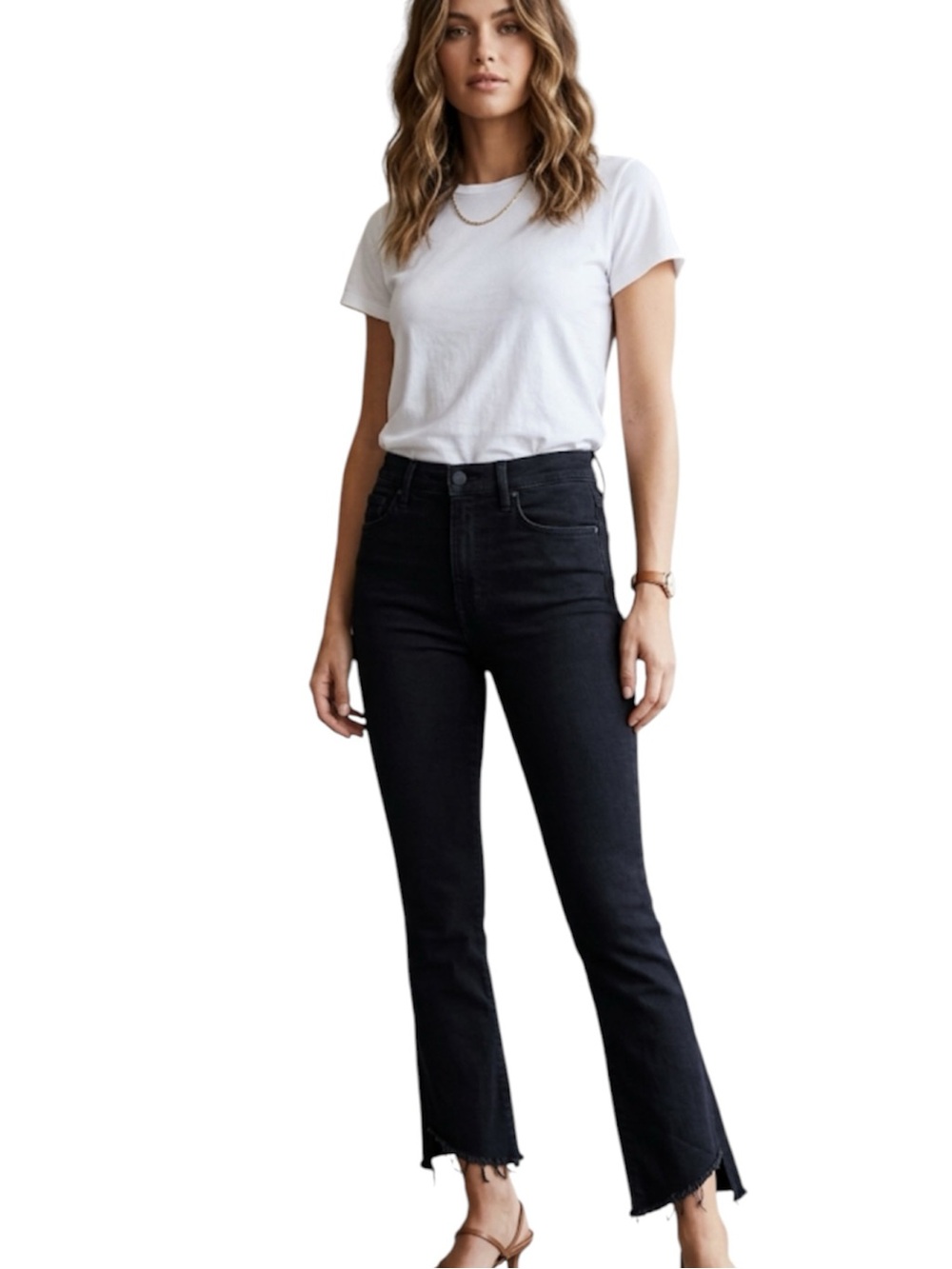 MOTHER Insider Crop High Rise Bootcut Step Fray Jeans Not Guilty Black 27
V